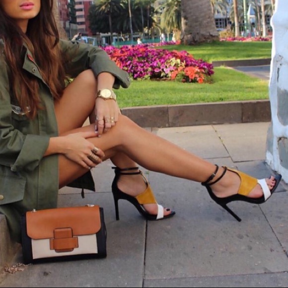 Zara Shoes - NWT ZARA Mustard, Blk & Wt Ankle Wrap Around Heels